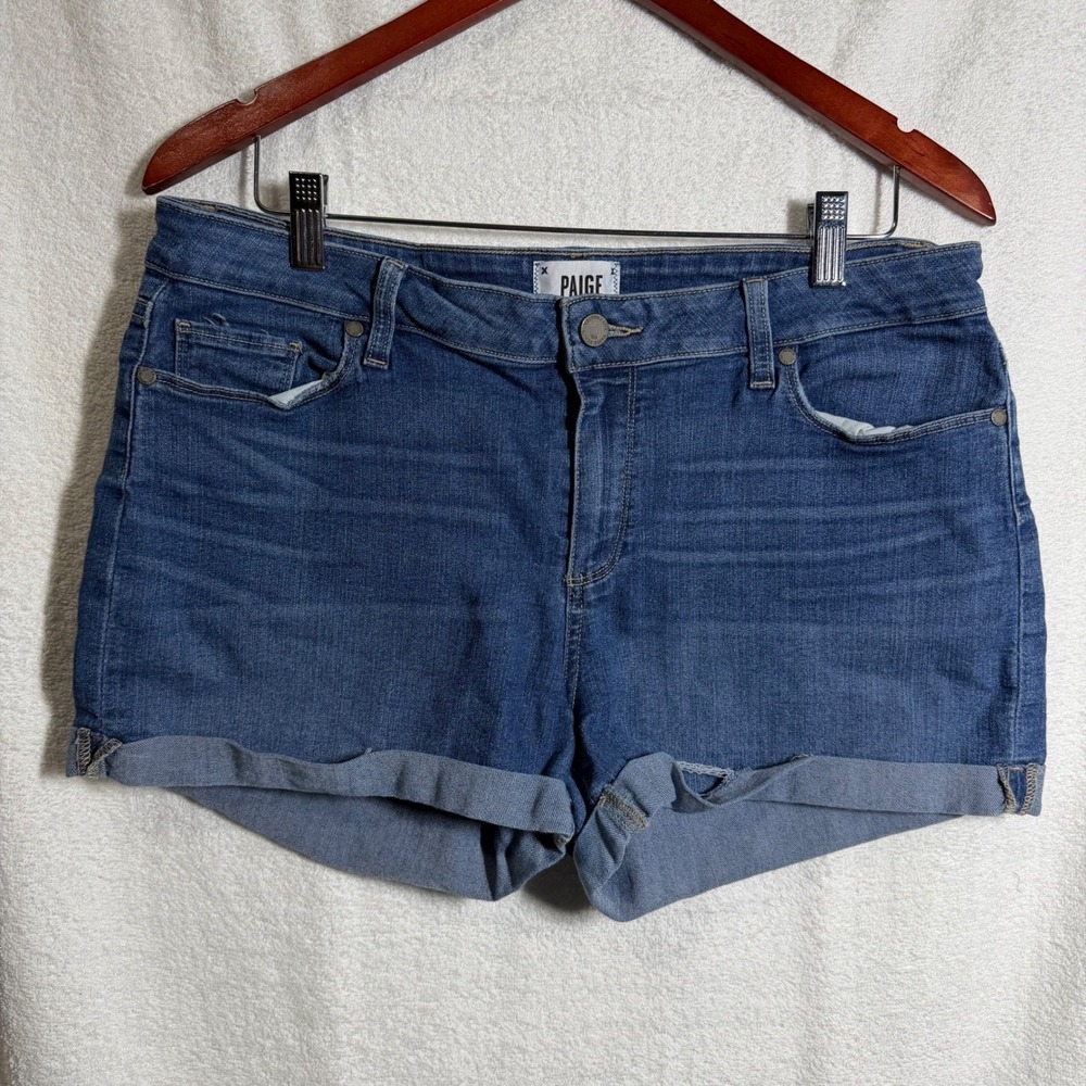Paige Jimmy Jimmy Denim‎ Shorts Women's 31 Blue Raw Hem Cuffed
